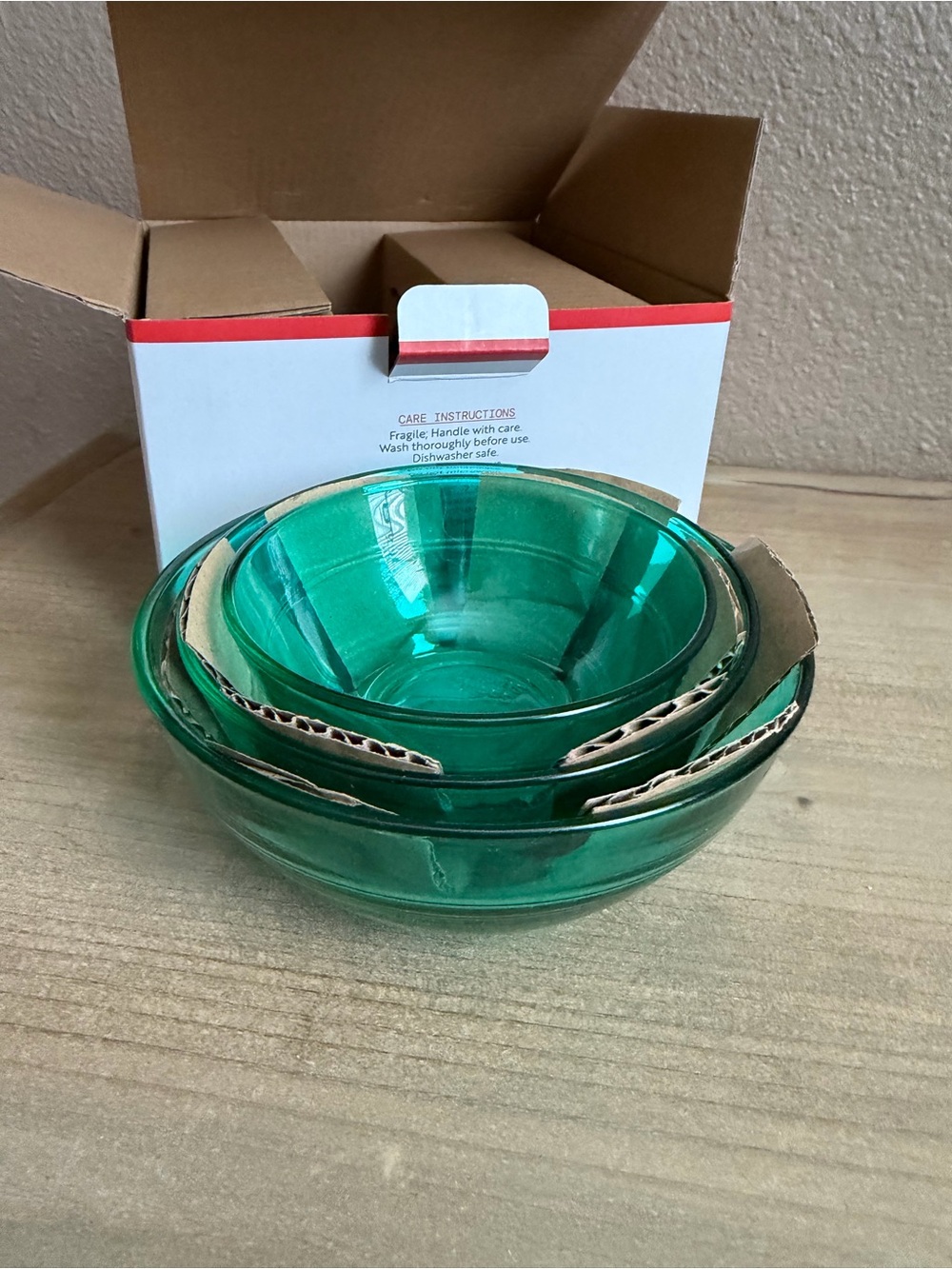 Set of 3 Emerald Green Glass Bowls -New in Box